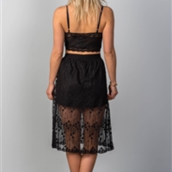 💥SALES💥BOHO BLACK ELASTIC WAIST LINED LACE SKIRT - Picture 3 of 6